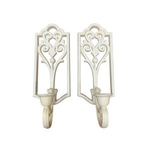 Vintage Homco Ivory Wall Candle Sconces Pair Baroque Scroll Design Plastic 13"